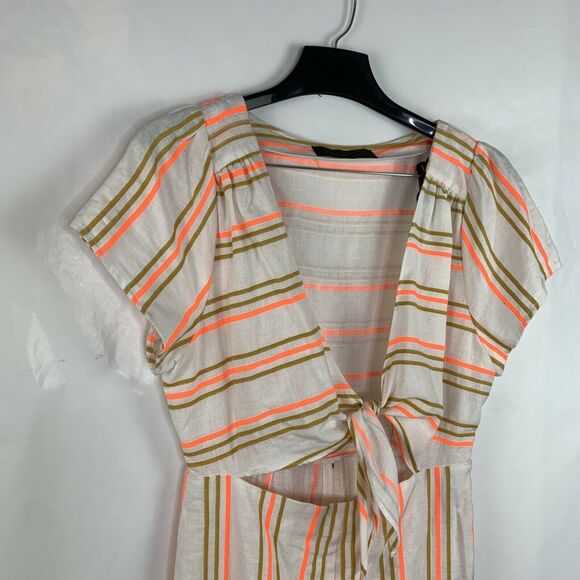 Kendall + Kylie Womens Tie Front Colorblock Stripe Jumpsuit V Neck NWOT Size M - Picture 5 of 10